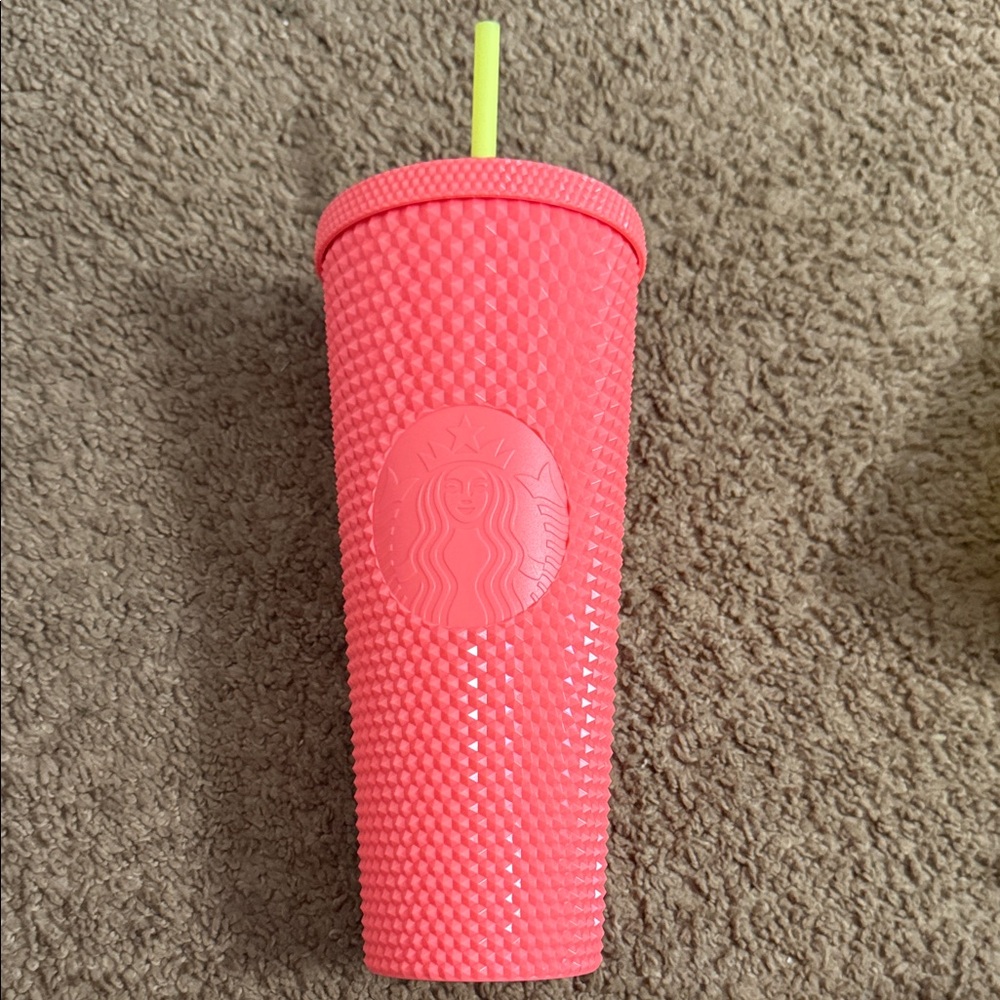 Starbucks Coral Textured Tumbler with Yellow Straw
